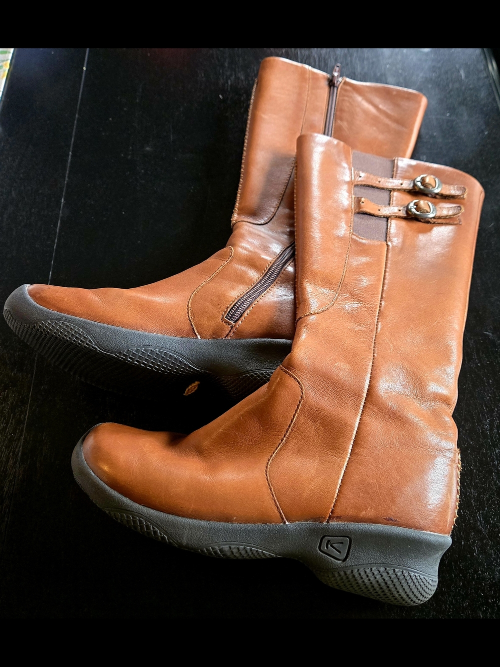 Keen Women's Tan Leather Mid-Calf Zip Boots with Buckle Straps